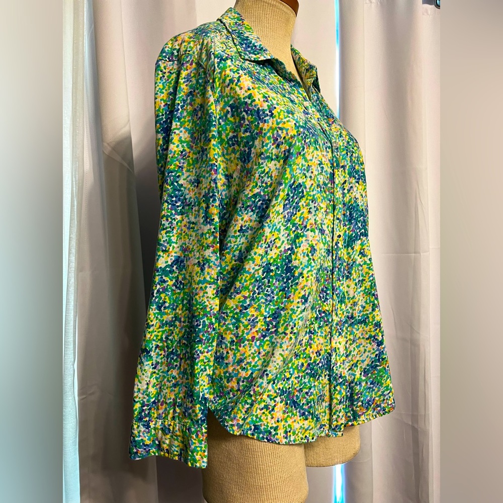 Westbound Woman Multi-Color Confetti Button Up V-neck Summer Cotton Blend Sze PM
